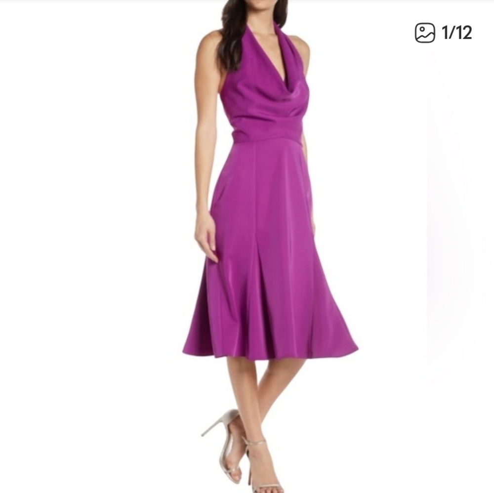 Nordstrom Harlyn Cowl Halter Fuscia Fit And Flare Dress